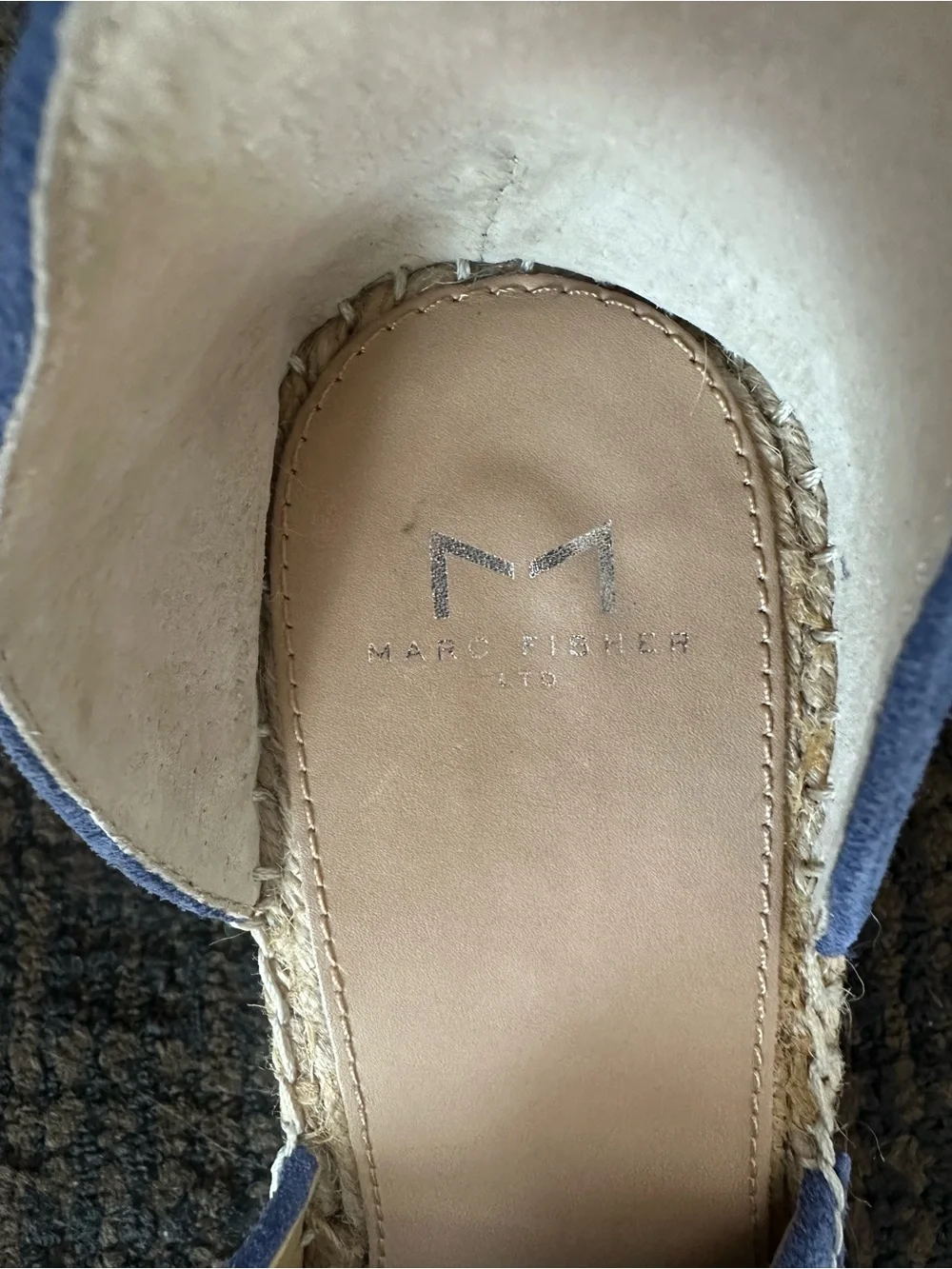 Marc Fisher Blue Suede Espadrille Wedge Sandals - 4 inch heels
